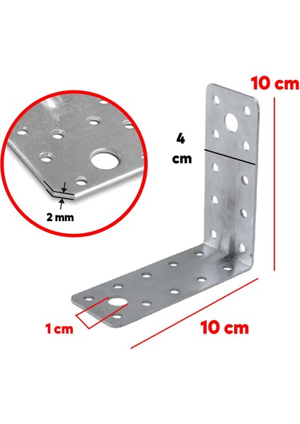 10 Adet Mobilya Dolap Duvar Sabitleme Metal Köşebent 100X100X40 mm Bağlantı Aparatı L Demiri Gönye
