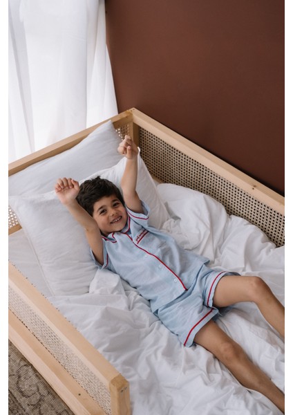 Sunday Kırmızı Biyeli Mavi Unisex Çocuk Şort Pijama Altı