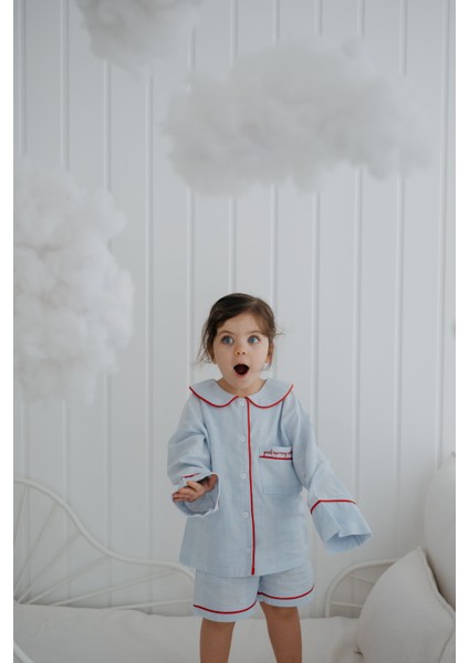Sunday Kırmızı Biyeli Mavi Unisex Çocuk Şort Pijama Altı