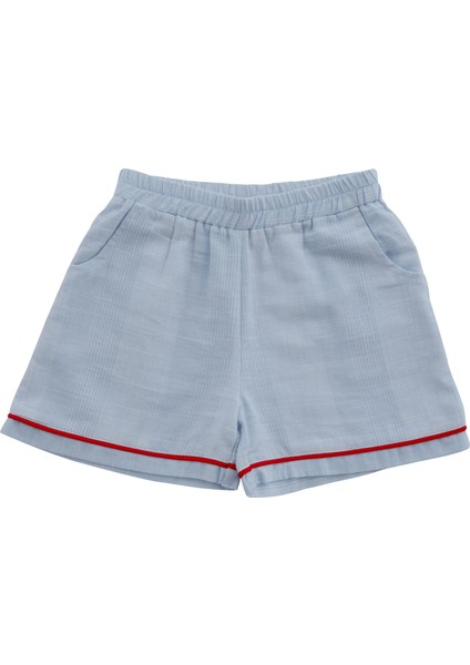 Sunday Kırmızı Biyeli Mavi Unisex Çocuk Şort Pijama Altı