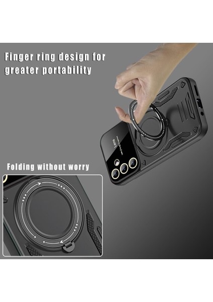 Samsung Galaxy S24 Fe ile Uyumlu Kılıf Joy Joy Stand Olabilen Lens Korumalı 360° Derece Dönen Halak Yüzük Aparatlı Kapak Lacivert