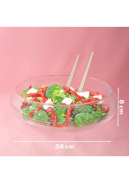 4306 El Yapımı Büyük Boy Kendinden Kaşıklı Cam Salata Kasesi Şeffaf 24 cm modelleri