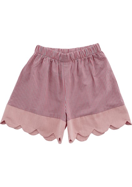 Scallop Pembe Lila Çizgili Dilimli Bebe Yakalı Şort Kız Çocuk Pijama Altı