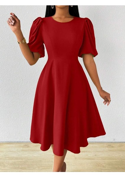 Kadın Kısa Balon Kollu Bisiklet Yaka Kiloş Janjan Krep Elbise fırsatları