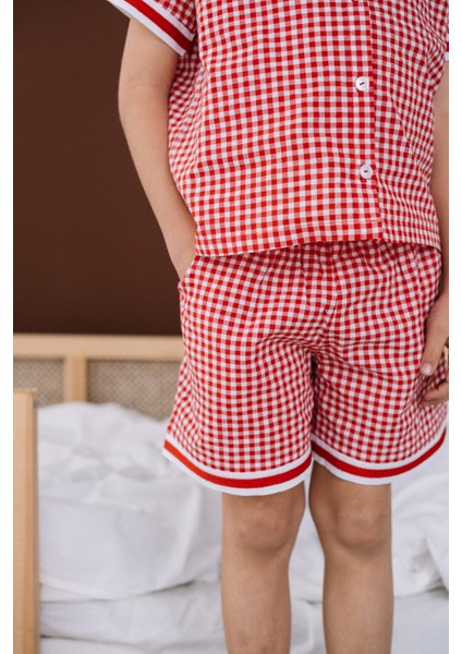 Check Kırmızı Ekoseli ve Beyaz Paça Detaylı Erkek Çocuk Pijama Altı