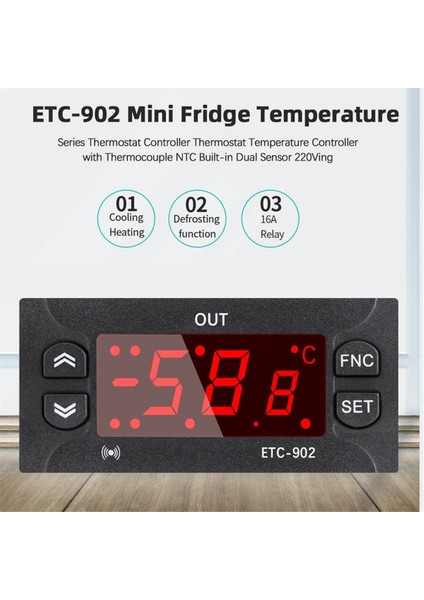 ETC-902 220V Ac Dijital Sıcaklık Kontrol Cihazı Termostat Termoregülatör Yüksek Hassasiyetli Sensörlü Kuluçka Makinesi (Yurt Dışından)