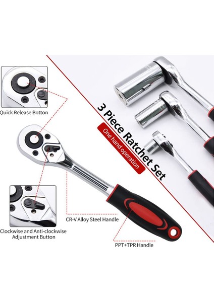 3 Parçalı Cırcır Takımı, 1/4 Inç, 3/8 Inç, 1/2 Inç Tahrikli Cırcır Anahtarı (Yurt Dışından) modelleri