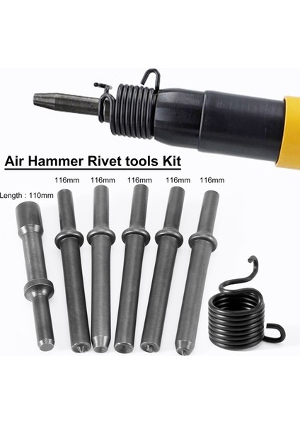 7 Adet Büyük Ağır Hizmet Tipi Düzeltme Pnömatik Hava Perçin Çekiç Alet Takımı (Yurt Dışından)