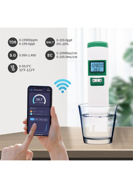 5'i 1 Arada Su Kalitesi Test Cihazı Ec Tds Salt Sg Temp Dijital Dedektör Taşınabilir Bluetooth Su Kalitesi Test Cihazı (Yurt Dışından) fiyatları