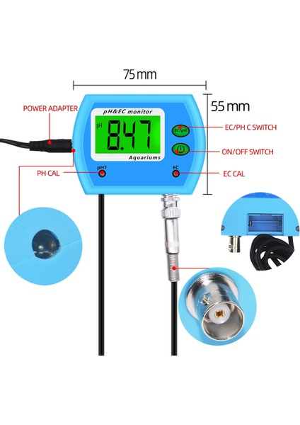 2 In 1 Ph/ec Metre Su Kalitesi Test Cihazı Çok Parametreli Su Kalitesi Monitörü Asitometre Akvaryum Abd Plug (Yurt Dışından)