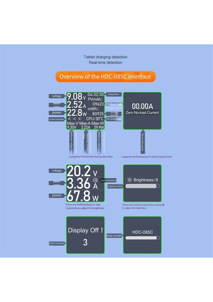Hidance Tip-C Test Cihazı HDC-085C Dc 4.5-50V 0-12A Pd3.1 Çok Işlevli Dijital Ekranlı Test Cihazı Dc Voltaj Akım Güç Ölçer (Yurt Dışından)
