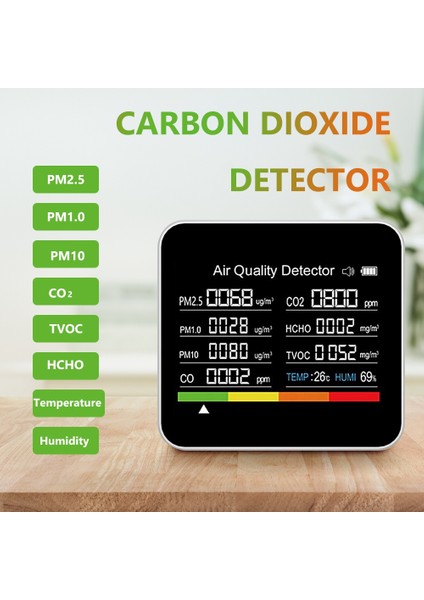 9 In1 Hava Kalitesi Monitör Metre Karbon Dioksit Dedektörü Tvoc Hcho Pm2.5 Pm1.0 PM10 Sıcaklık Nem Algılama (Yurt Dışından)