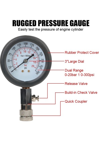M10 M12 M14 M18 Adaptörlü Benzinli Motor Kompresyon Ölçer 0-300 Psı Basınç Ölçer Otomotiv Silindir Test Cihazı Kiti (Yurt Dışından) fırsatları
