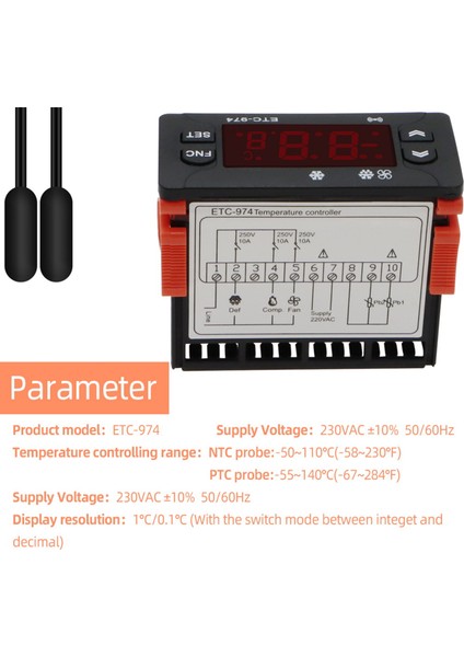 ETC-974 Dijital Sıcaklık Kontrol Cihazı Mikrobilgisayar Termostatları Termostat Soğutma Alarmı 220 V Ntc Sensörü (Yurt Dışından)