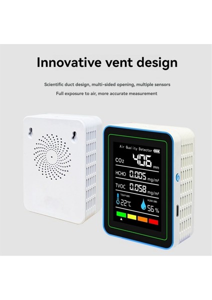 5'i 1 Arada Hava Kalitesi Monitörü Tvoc Hcho Sıcaklık Nem Co2 Ölçer, USB Şarj Edilebilir Co2 Dedektörü Beyaz (Yurt Dışından)