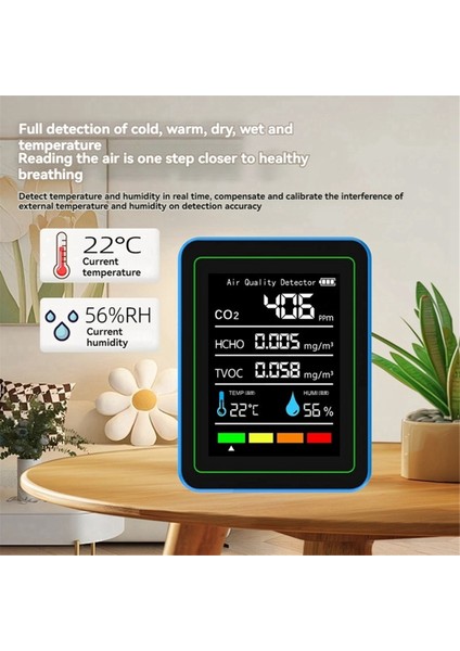 5'i 1 Arada Hava Kalitesi Monitörü Tvoc Hcho Sıcaklık Nem Co2 Ölçer, USB Şarj Edilebilir Co2 Dedektörü Beyaz (Yurt Dışından)