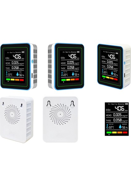 5'i 1 Arada Hava Kalitesi Monitörü Tvoc Hcho Sıcaklık Nem Co2 Ölçer, USB Şarj Edilebilir Co2 Dedektörü Beyaz (Yurt Dışından)