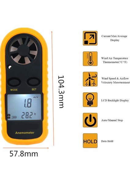2 In1 El Anemometre Ölçme Klima Dış Mekan Rüzgar Hızı Sıcaklık Hacmi Test Cihazı Ölçer (Yurt Dışından)