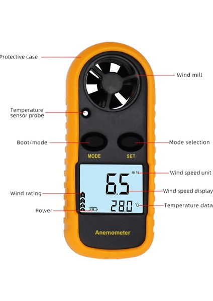 2 In1 El Anemometre Ölçme Klima Dış Mekan Rüzgar Hızı Sıcaklık Hacmi Test Cihazı Ölçer (Yurt Dışından)