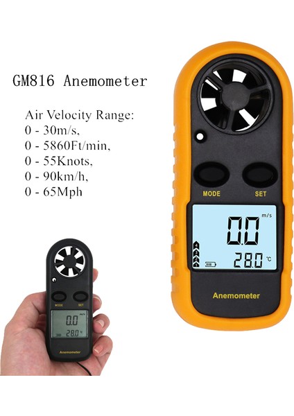2 In1 El Anemometre Ölçme Klima Dış Mekan Rüzgar Hızı Sıcaklık Hacmi Test Cihazı Ölçer (Yurt Dışından)