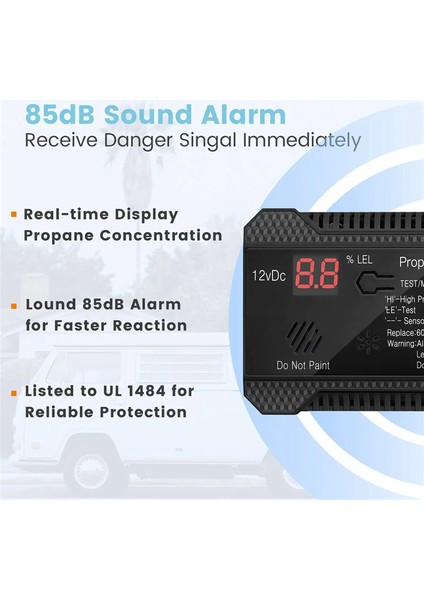 Propan Dedektörü 12 V Lpg Doğal Gaz Sensörü Kaçak Alarmı 85DB Siren Araba Rv Ev Dijital Propan Test Cihazı Ölçer (Siyah) (Yurt Dışından)