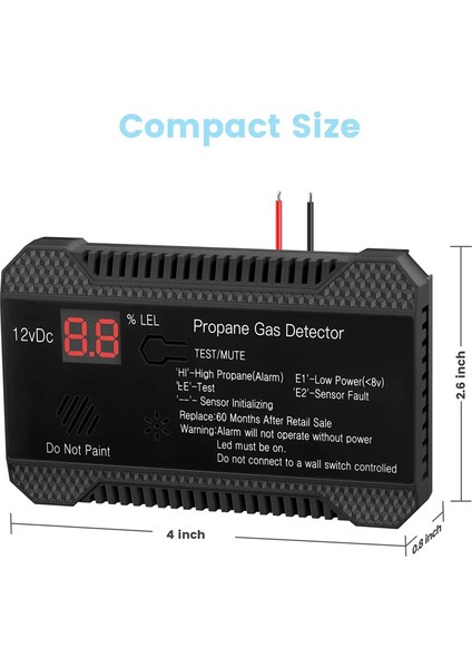 Propan Dedektörü 12 V Lpg Doğal Gaz Sensörü Kaçak Alarmı 85DB Siren Araba Rv Ev Dijital Propan Test Cihazı Ölçer (Siyah) (Yurt Dışından)