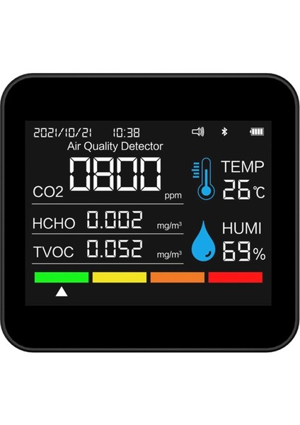 9ın1 Bt Hava Kalitesi Monitörü Zaman/tarih Co2 Tvoc Hcho Pm2.5 Pm1.0 PM10 Sıcaklık Nem Algılama Desteği App Kontrolü (Yurt Dışından)