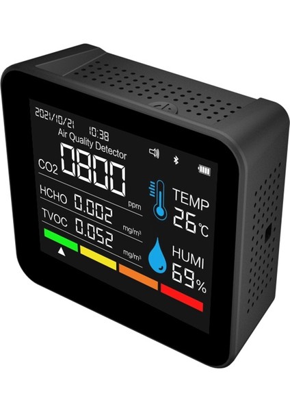 9ın1 Bt Hava Kalitesi Monitörü Zaman/tarih Co2 Tvoc Hcho Pm2.5 Pm1.0 PM10 Sıcaklık Nem Algılama Desteği App Kontrolü (Yurt Dışından)