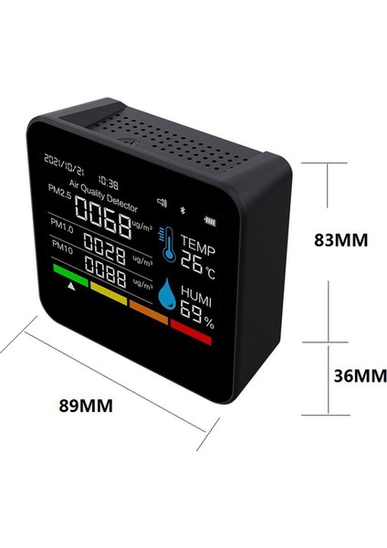 9ın1 Bt Hava Kalitesi Monitörü Zaman/tarih Co2 Tvoc Hcho Pm2.5 Pm1.0 PM10 Sıcaklık Nem Algılama Desteği App Kontrolü (Yurt Dışından)