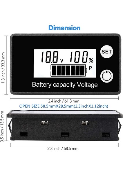 Pil Monitörü, Golf Arabası Test Cihazları Dijital Pil Kapasitesi 8-100V (Yurt Dışından)