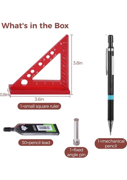 Carpenter Kare Ahşap Işleme, Sabit Açılı Pim ve 0,09 mm Mekanik Kalemli Küçük Kare Alet - Hassas Doğru (Yurt Dışından) fiyatları