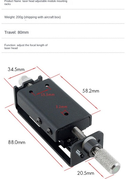 Cnc Kaydırıcı Z Ekseni Ayarlayıcı Yüksek Hassasiyetli Matal Lazer Modülü Odak Kaplama Yükseklik Ayarlayıcı Diy Lazer Gravür Makinesi (Yurt Dışından)