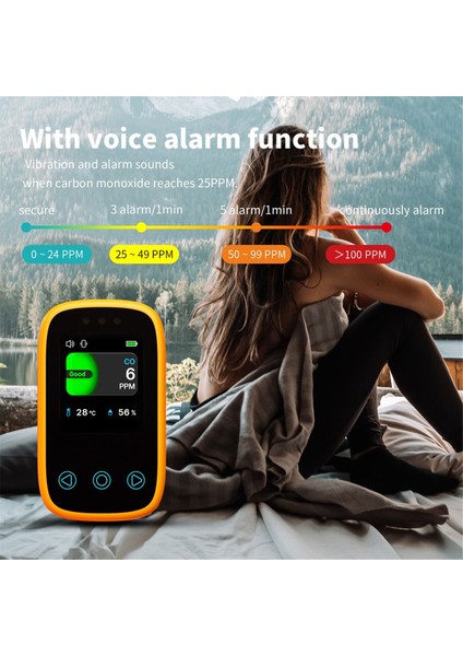 Seyahat Karbon Monoksit Dedektörü Şarj Edilebilir Co Alarmı Taşınabilir Mini Kamp Çadırı Alarmı Renkli Hd Ekranlı, Turuncu (Yurt Dışından) fiyatları