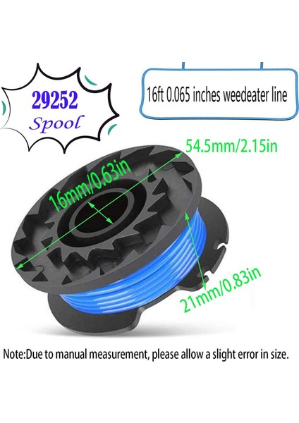 29252 29092 Greenworks Için Ot Biçme Makinesi Yedek Makara Hattı 24V 40V 80V Weed Eater Akülü Düzeltici (8 Makara, 2 Kapak) (Yurt Dışından)