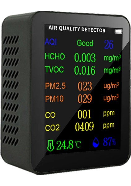 9'u 1 Arada Taşınabilir Hava Kalitesi Ölçer Pm2.5 PM10 Co Co2 Tvoc Hcho Aqı Sıcaklık Nem Test Cihazı Renkli Ekran, Siyah (Yurt Dışından) indirimleri