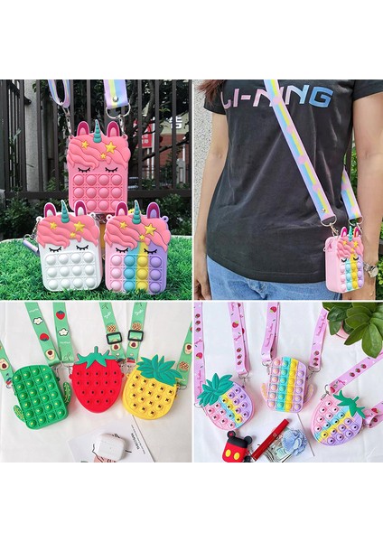 WJ49-8 Stili Yumruk Poplu Çocuk Popetli Gökkuşağı Unicorn Omuz Çantası Fidget Oyuncakları Popit Yastık Para Cüzdanı Fidget Oyuncaklar (Yurt Dışından)