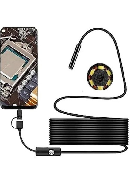 Blue Inter Endoskop Yılan Kamera 5 Metre Android Uyumlu Su Geçirmez