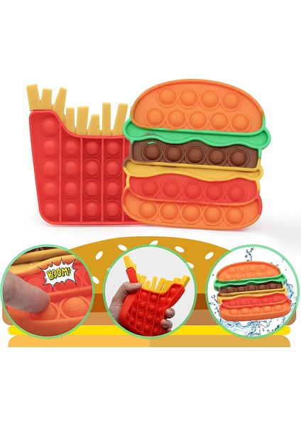 No.41 Tarzı Çocuklar ve Yetişkinler Için Burger + Patates Oyuncağı Bas Pop It Fidget Oyuncak Sıkıştırma Duyusal Oyuncak Push Pop Kabarcık Fidget Duyusal Oyuncak (Yurt Dışından)