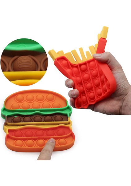 No.41 Tarzı Çocuklar ve Yetişkinler Için Burger + Patates Oyuncağı Bas Pop It Fidget Oyuncak Sıkıştırma Duyusal Oyuncak Push Pop Kabarcık Fidget Duyusal Oyuncak (Yurt Dışından)
