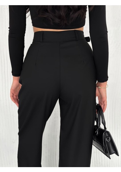 Kadın Beli Tokalı/kemer Detaylı Bol Paça Kumaş Pantolon fiyatları