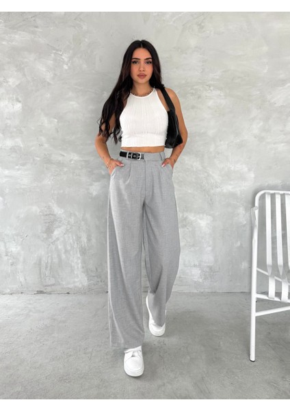 Kadın Beli Tokalı/kemer Detaylı Bol Paça Kumaş Pantolon fiyatları