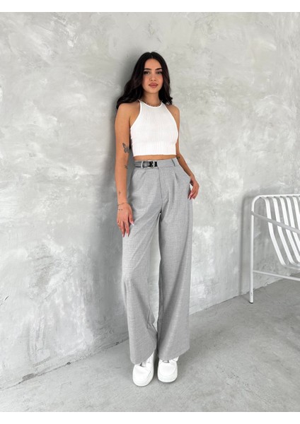 Kadın Beli Tokalı/kemer Detaylı Bol Paça Kumaş Pantolon modelleri