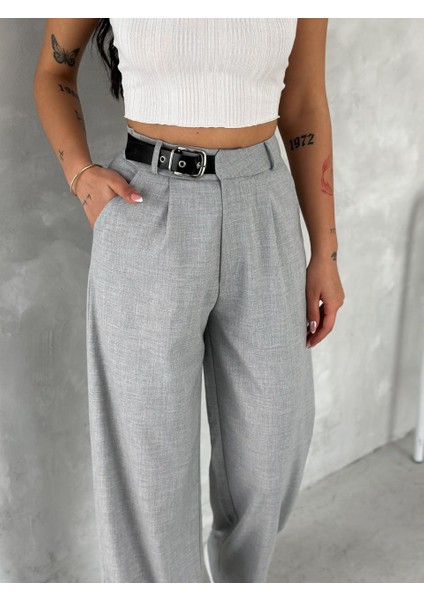 Kadın Beli Tokalı/kemer Detaylı Bol Paça Kumaş Pantolon fırsatları