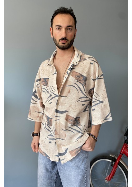 Oversize Fakir Kol Jakarlı Gömlek