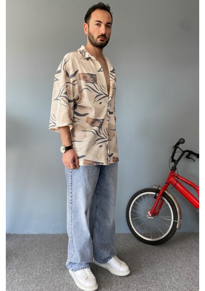 Oversize Fakir Kol Jakarlı Gömlek