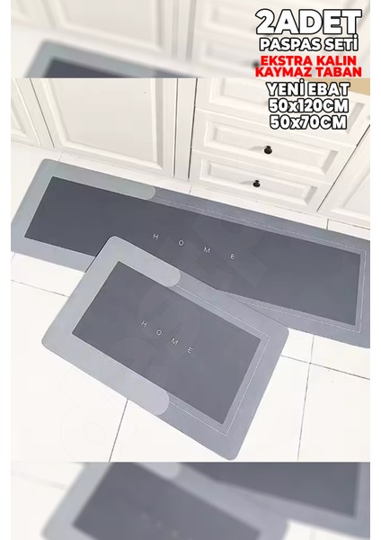 2 Adet (Ekstra Kalın) 50X120 50X70 Su Emici Kaymaz Taban Banyo Paspası Seti Mutfak Tezgah Önü Paspas