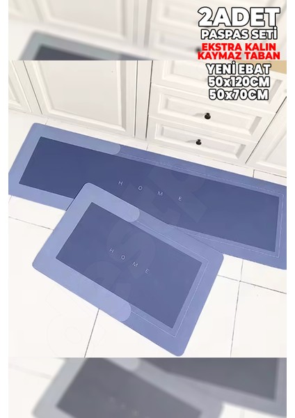 2 Adet (Ekstra Kalın) 50X120 50X70 Su Emici Kaymaz Taban Banyo Paspası Seti Mutfak Tezgah Önü Paspas