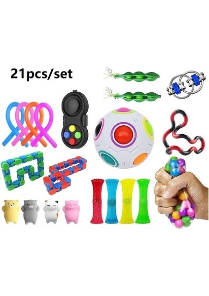 21 Adet Tarzı Fidget Oyuncaklar Seti Sıkma Oyuncak Misket Hediye Yetişkin Çocuklar Için Duyusal Fidget Oyuncak Kutusu (Yurt Dışından)