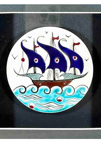 Iznik Çini Kalyon Motifli Paspartulu Plaket