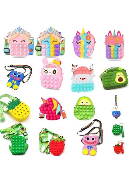 No.18 Tarzı Sıcak Oyuncağımız Pop Fıstığı Oyuncağı Gökkuşağı Unicorn Poppy Oyun Saati Bozuk Para Cüzdanı Bayan Çantası Silika Basit Dimple Çapraz Vücut Çantası (Yurt Dışından)
